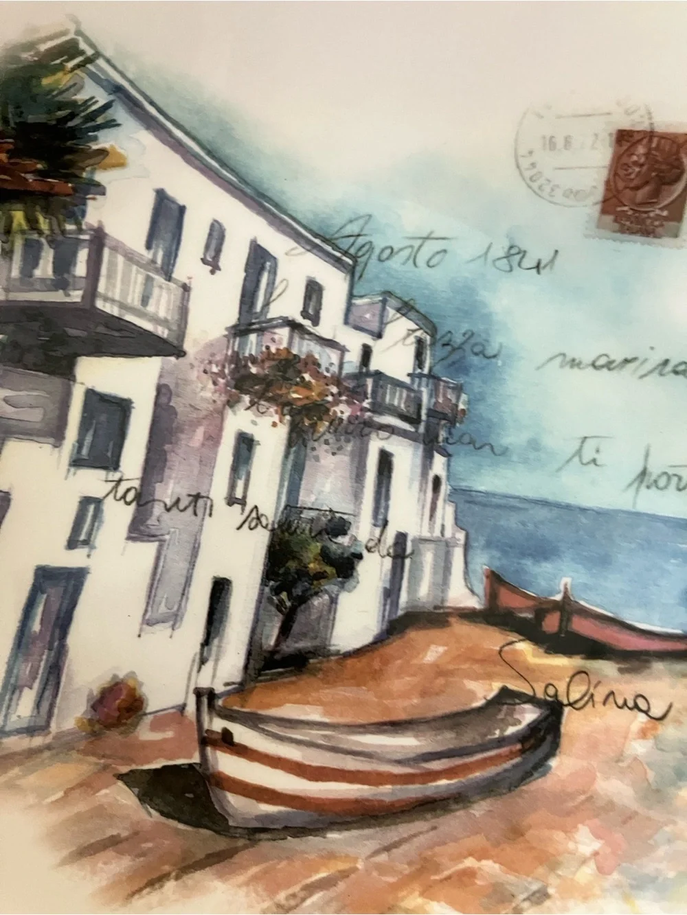 Ceramics Cuore “Seaside Village” Postcard Pasta Serving Bowl